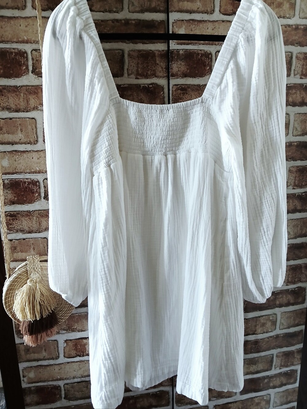 J. CREW White Gauze COTTON Puff Sleeves Smocked Mini Beach DRESS Women's Size S - Picture 3 of 13